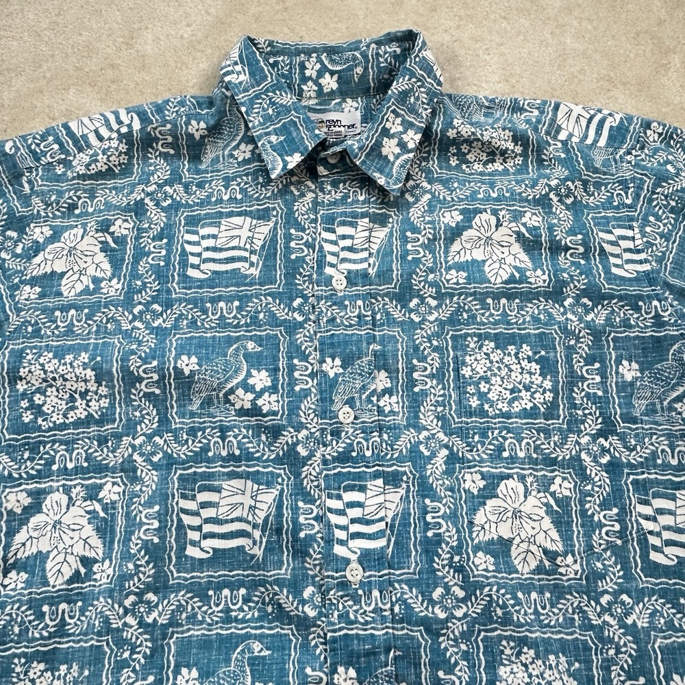Vintage 80s Reyn Spooner Shirt Men Large Short Sleeve Hawaiian Button Up AOP USA